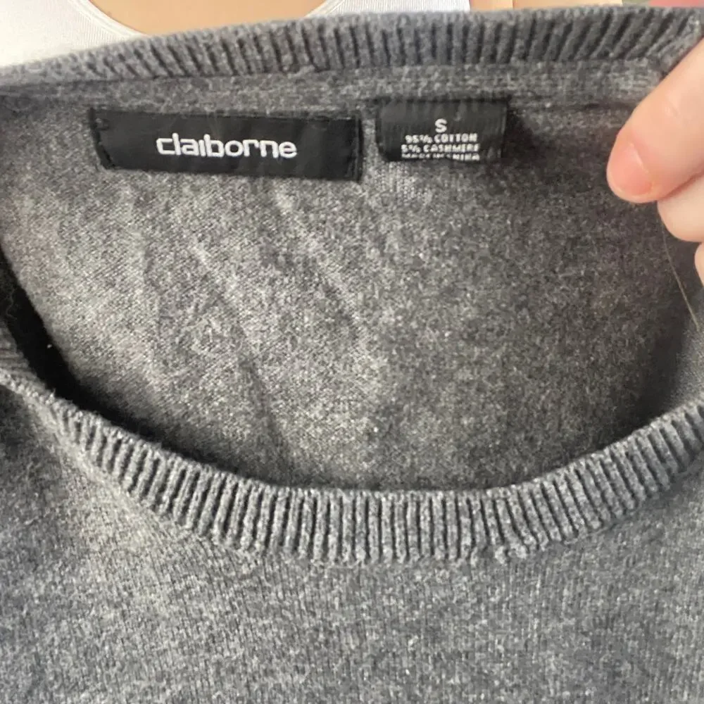 Claiborne Gray Striped Light Knit Sweater Sz S